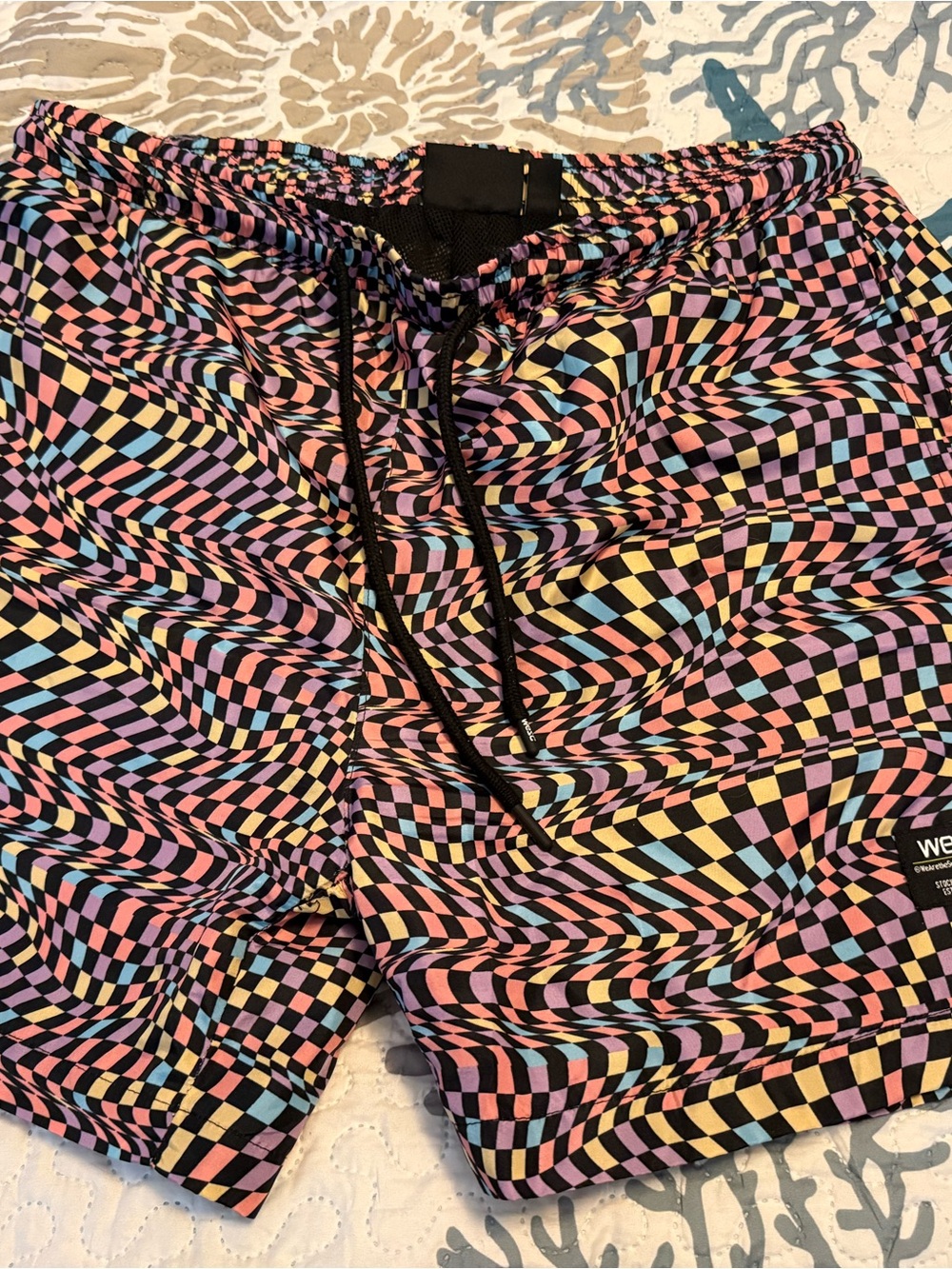Psychedelic Checkered Swim Shorts - Multicolor